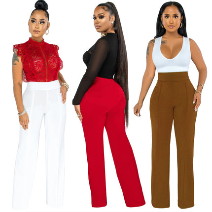 Buy Fashionable Straight-Leg Pants With a Back Zipper for Women global swanky 3