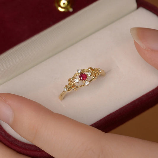 Buy French-Style Faux Ruby Ring Vintage Openwork Fashion Ring global swanky 2