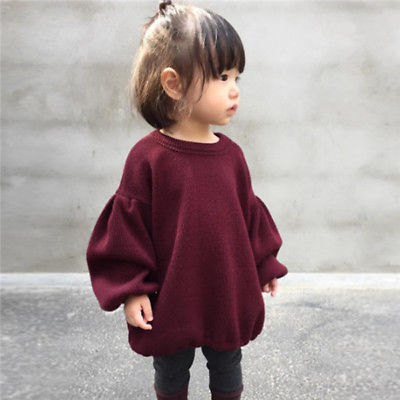 Buy Girls Spring Lantern Sleeve Solid Color Kids T-shirt Top global swanky 1
