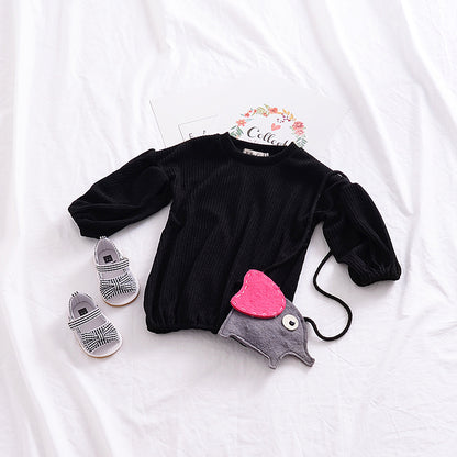 Buy Girls Spring Lantern Sleeve Solid Color Kids T-shirt Top global swanky 3