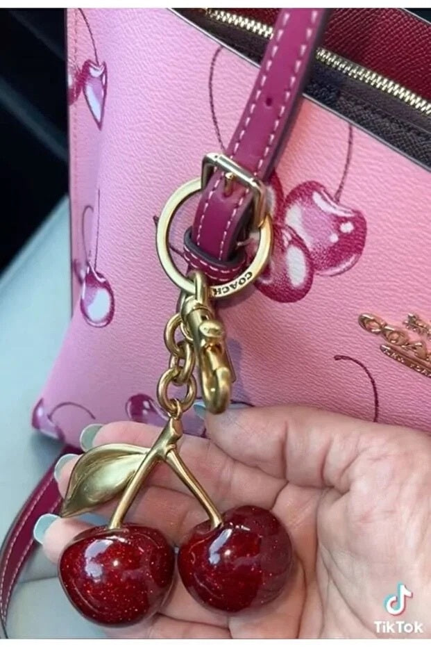 Buy Glitter Cherry Red Bag Charm With Gold Detail | Cute Keychain global swanky 1