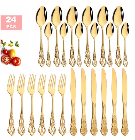 Buy Gold Plated Stainless Steel Spoon Western Dinnerware Set global swanky 3