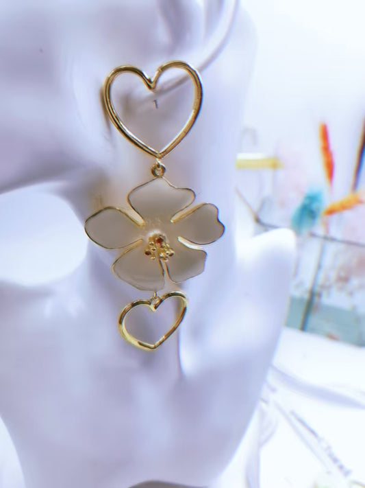 Buy Heart & Flower Double Layer Dangle Earrings for Women global swanky 2