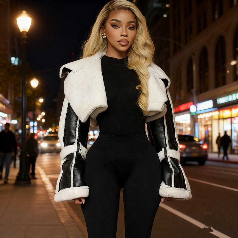 Buy Leather-and-Fur-Trim Short Jacket For Women – Winter Style global swanky 1