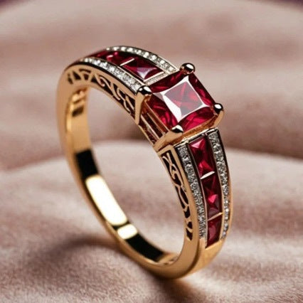 Buy Light Luxury Red Corundum Diamond Ring Square Cut Design global swanky 3