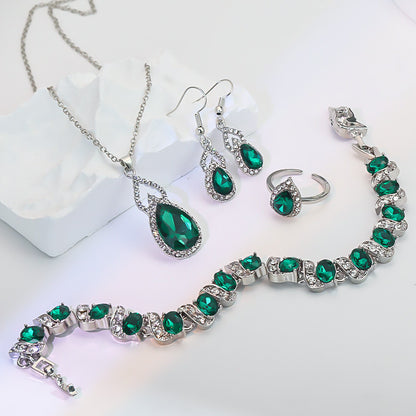 Buy Light Luxury Zircon Necklace Earrings Open Ring Jewelry Suit Global Swanky 1