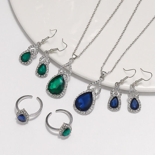 Buy Light Luxury Zircon Necklace Earrings Open Ring Jewelry Suit Global Swanky 3