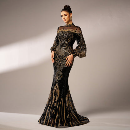 Buy Long Sleeve Round Neck Sequins Mesh Fishtail Evening Dress
global-swanky 2