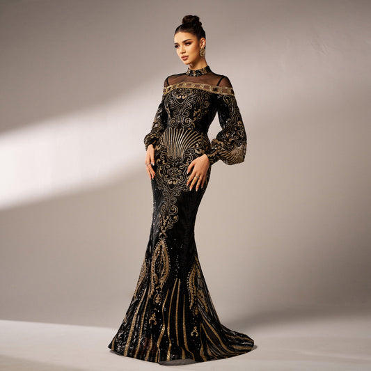 Buy Long Sleeve Round Neck Sequins Mesh Fishtail Evening Dress
global-swanky 2