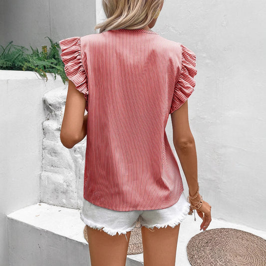 Buy Loose Striped Top With French-Style Strap And Ruffle Sleeves
global-swanky 2