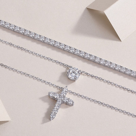 Buy Luxury Moissanite Jewelry Set in S925 Silver Platinum Finish globalswanky 03