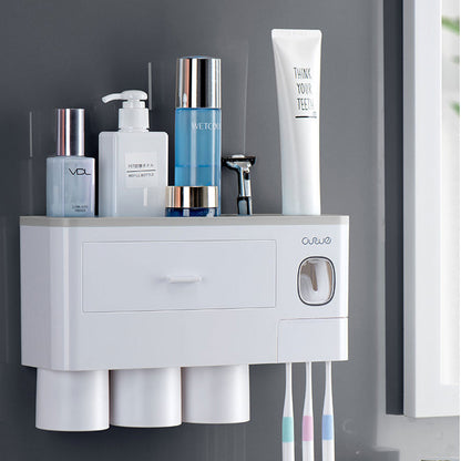 Buy Magnetic Toothbrush Holder with Toothpaste Squeezer Storage globalswanky 01