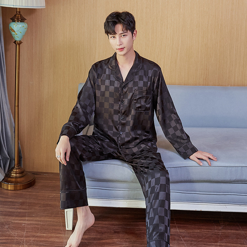 Buy Men's Imitation Silk Spot Thin Pajamas for Relaxing at Home global swanky 2