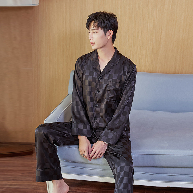 Buy Men's Imitation Silk Spot Thin Pajamas for Relaxing at Home global swanky 3