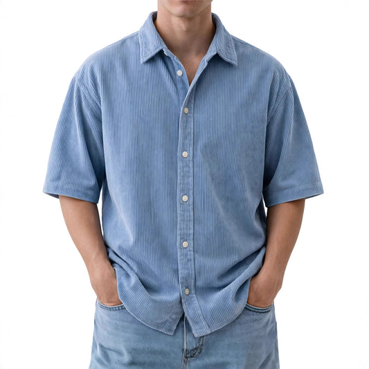 Buy Men’s Loose-Fit Corduroy Short-Sleeve Shirt Online global swanky 1