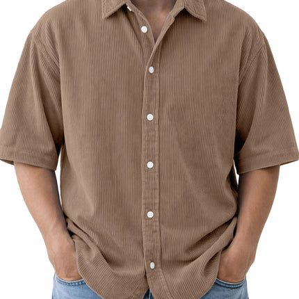 Buy Men’s Loose-Fit Corduroy Short-Sleeve Shirt Online global swanky 4