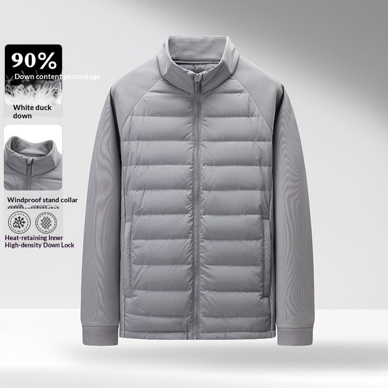 Buy Men’s Stand-Up Collar Patchwork Down Jacket – Warm & Light  global swanky 1