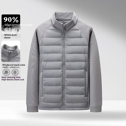 Buy Men’s Stand-Up Collar Patchwork Down Jacket – Warm & Light  global swanky 1