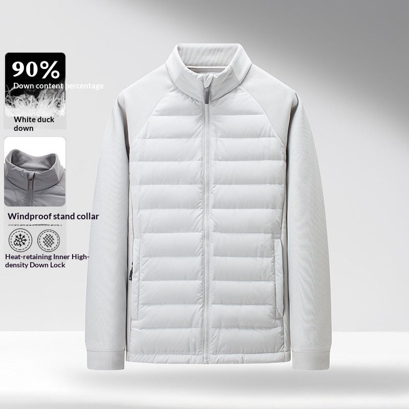 Buy Men’s Stand-Up Collar Patchwork Down Jacket – Warm & Light  global swanky 2