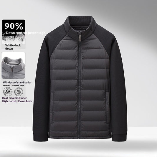 Buy Men’s Stand-Up Collar Patchwork Down Jacket – Warm & Light  global swanky 3
