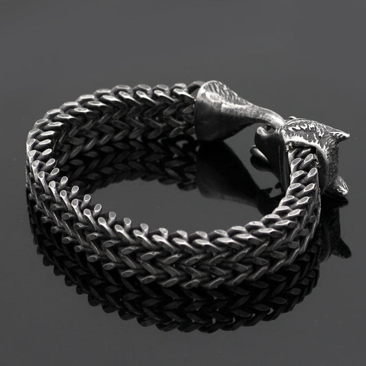 Buy Men’s Wolf Head Stainless Steel Cuban Chain Bracelet globalswanky 01