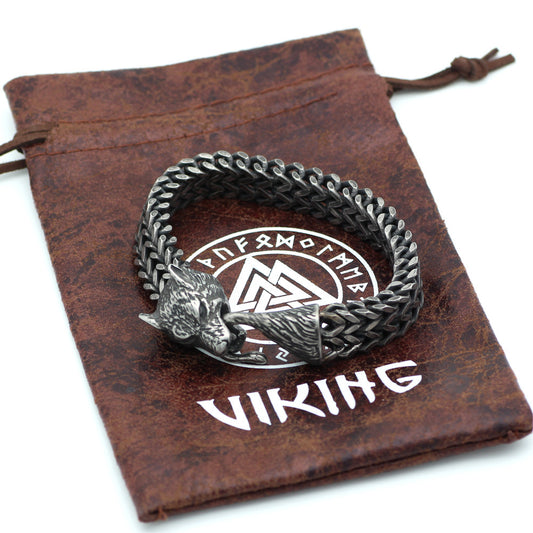 Buy Men’s Wolf Head Stainless Steel Cuban Chain Bracelet globalswanky 02