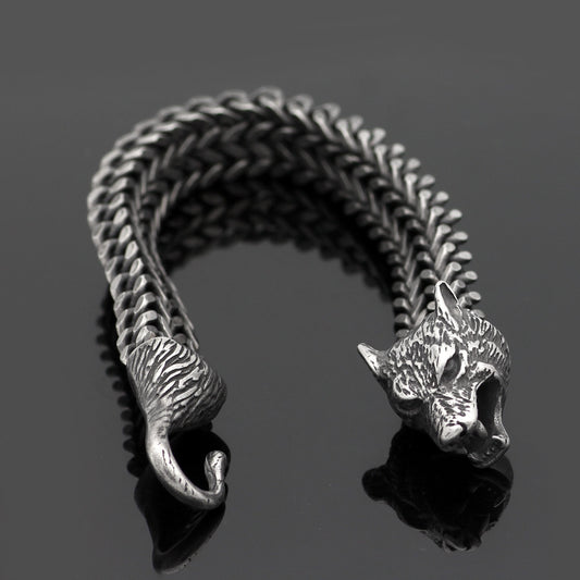 Buy Men’s Wolf Head Stainless Steel Cuban Chain Bracelet globalswanky 03