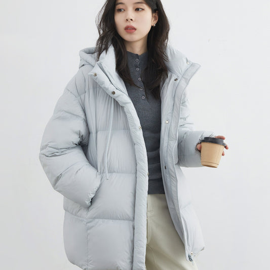 Buy Mid-length 90 White Duck Down Puffer Coat With Hood for Winter global swanky 1