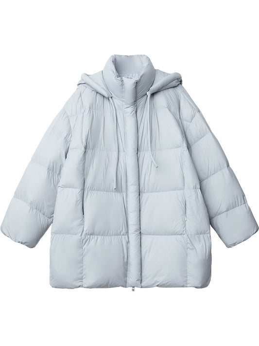 Buy Mid-length 90 White Duck Down Puffer Coat With Hood for Winter global swanky 2