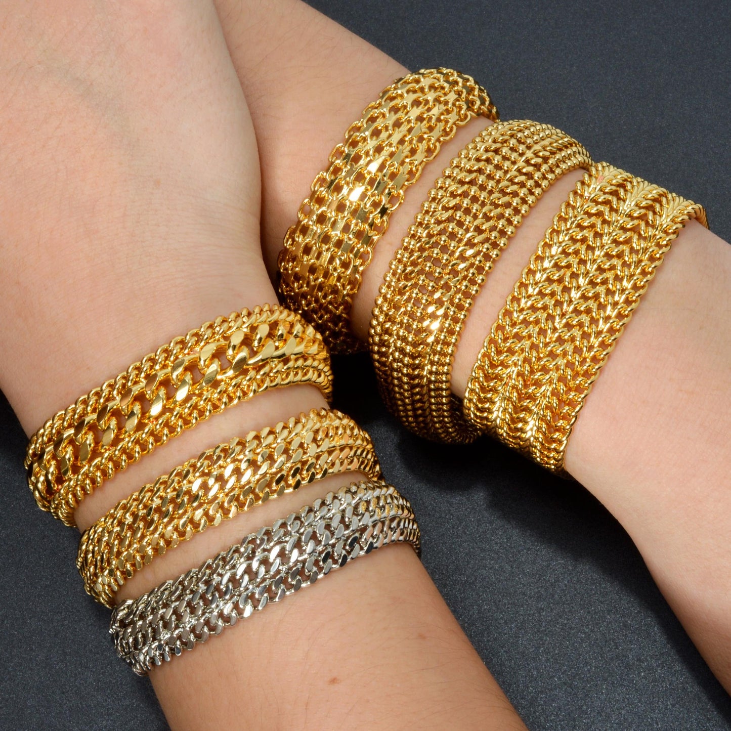 Buy Minimalist Double-Row Chain Wide Mesh Bracelet Elegant Design global swanky 1