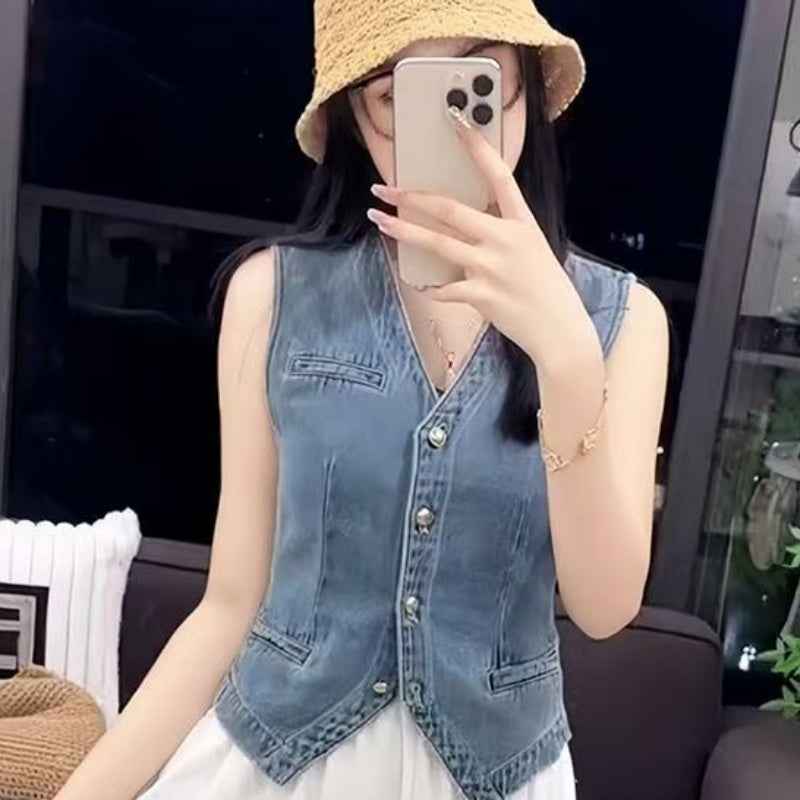 Buy New Washed Denim Mini Vest Trendy & Stylish Fashionable Wear global swanky 1