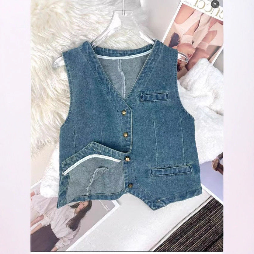 Buy New Washed Denim Mini Vest Trendy & Stylish Fashionable Wear global swanky 3