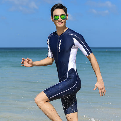 Buy One-Piece Men’s Swimsuit | Short-Sleeved Five-Point Surf Suit global swanky 2