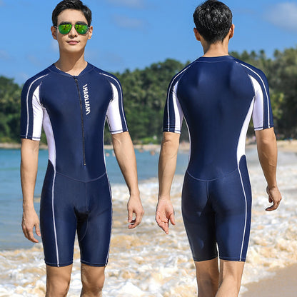 Buy One-Piece Men’s Swimsuit | Short-Sleeved Five-Point Surf Suit global swanky 3