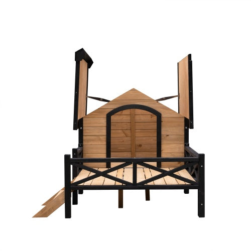 Buy Outdoor Large Cabin Style Wooden Kennel With Porch for Dogs global swanky 3
