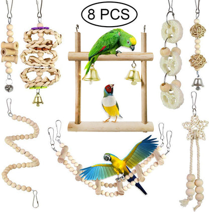Buy Parrot Chewing Toy Log Swing Set of 8 for Birds Cage Play globalswanky 02