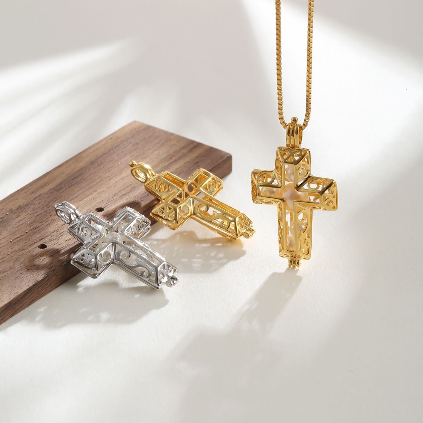 Buy Pearl Handcrafted Cross Pendant Necklace Openable Design global swanky 2