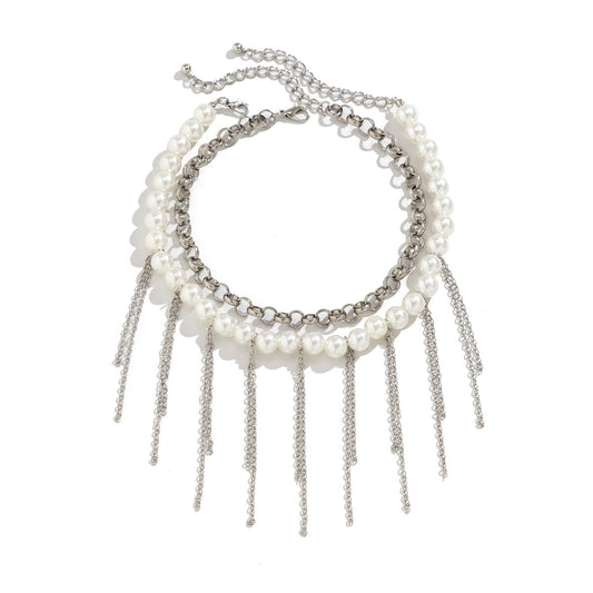 Buy Pearl Tassel Double-Layer Retro Necklace Fun Design Jewelry global swanky 3