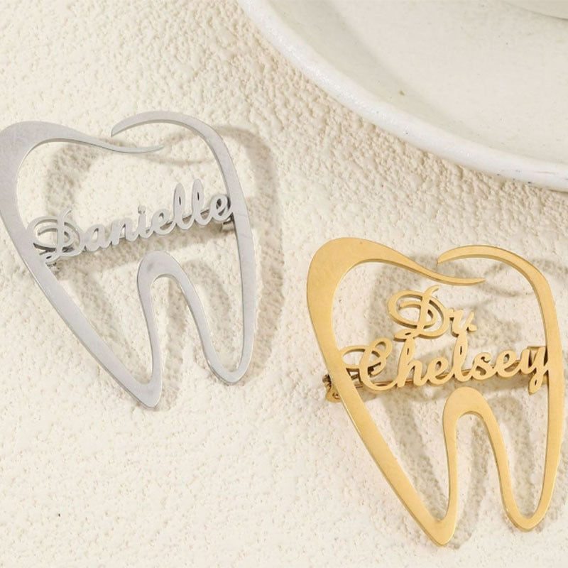Buy Personalized Stainless Steel Tooth-Shaped English Brooch globalswanky 02