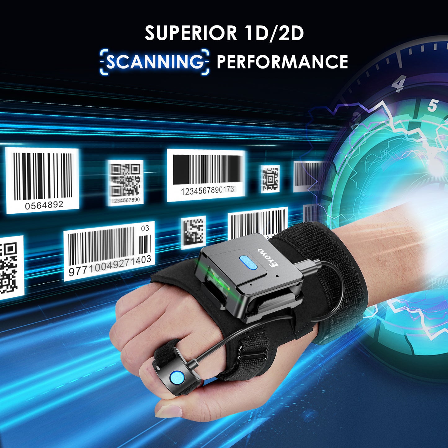 Buy Portable Two-dimensional Wrist Barcode Scanner Gloves Bluetooth Scanner global swanky 1