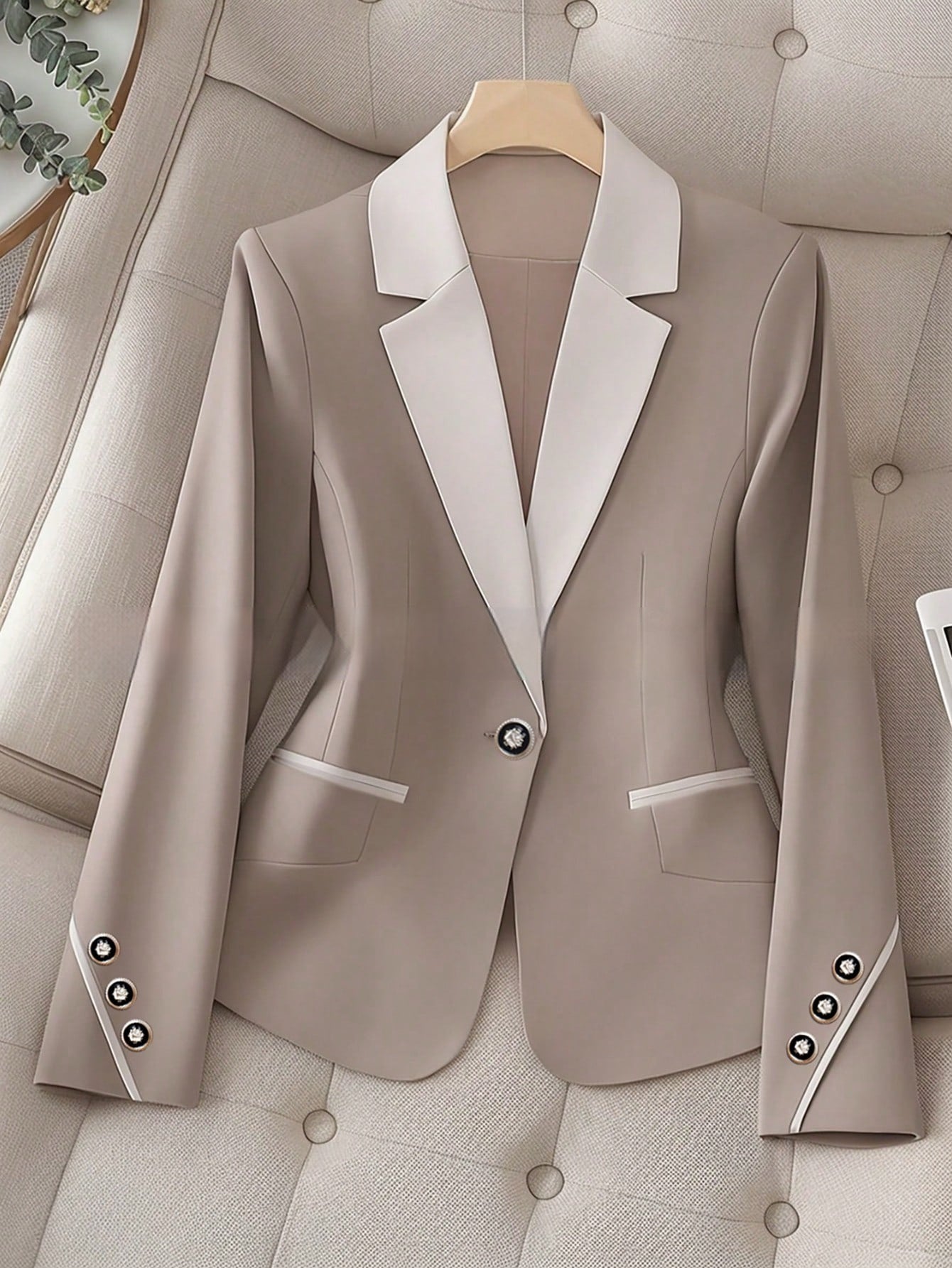 Buy Professional Contrasting-Color Button Elegant Formal Blazer global swanky 2