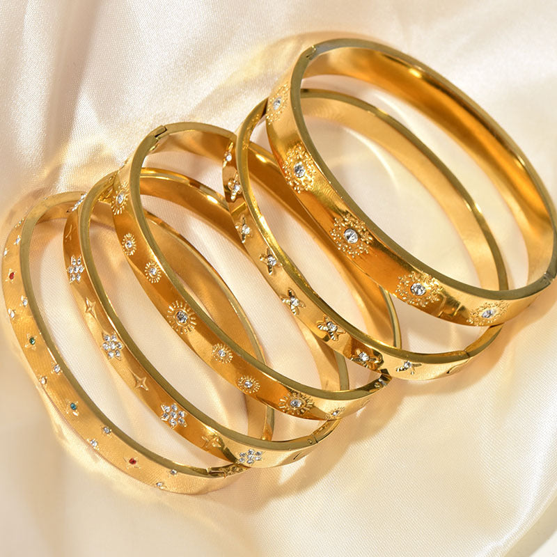 Buy Retro Sunflower Diamond Encrusted Gold Polished Cuff Bracelet global swanky 1