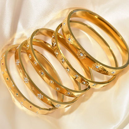 Buy Retro Sunflower Diamond Encrusted Gold Polished Cuff Bracelet global swanky 1