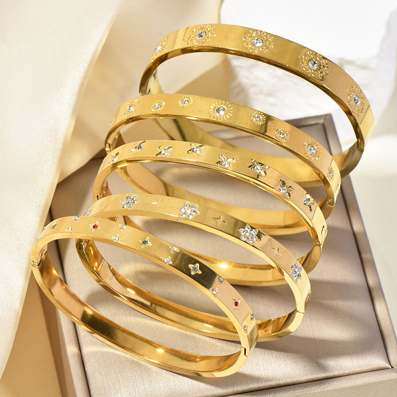 Buy Retro Sunflower Diamond Encrusted Gold Polished Cuff Bracelet global swanky 2