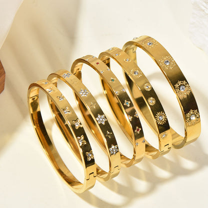 Buy Retro Sunflower Diamond Encrusted Gold Polished Cuff Bracelet global swanky 3
