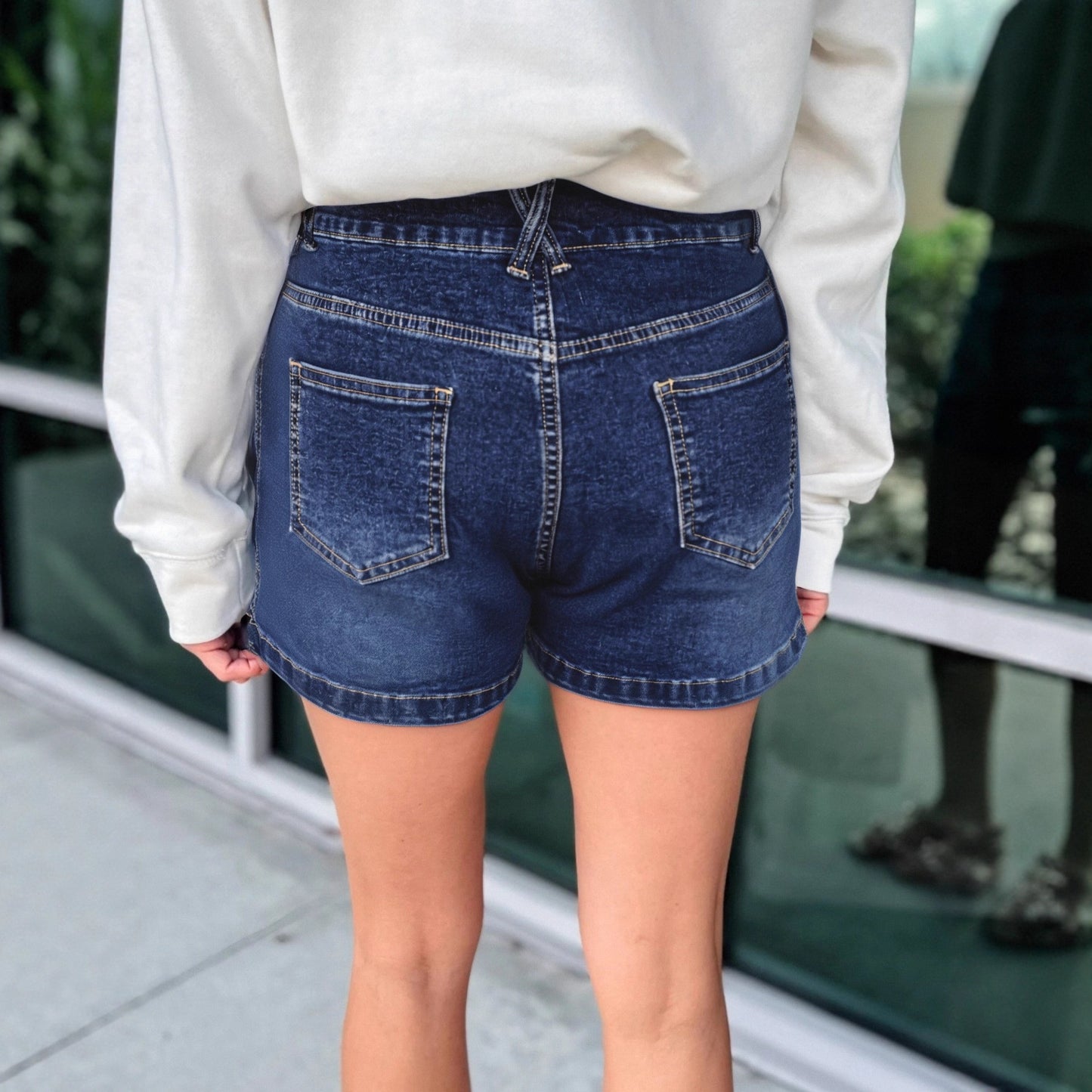 Buy Retro Women’s Low-Waist Deep-Blue Denim Shorts American Style global swanky 3