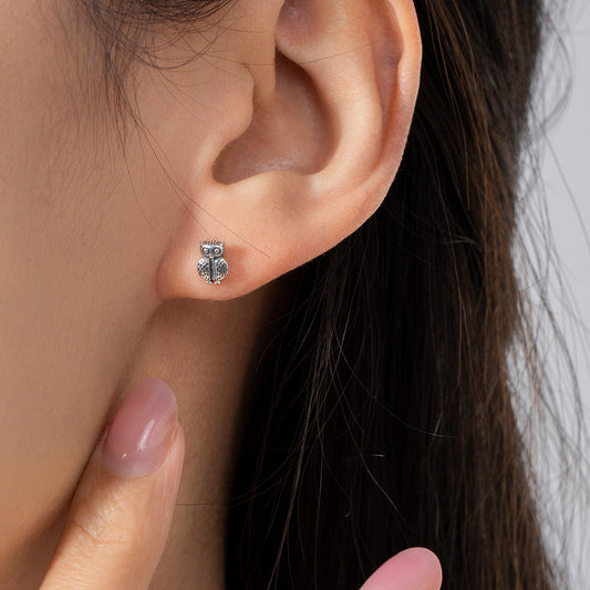 Buy S925 Sterling Silver Owl Stud Earrings – Creative Cute Design global swanky 1
