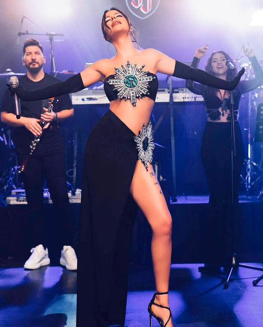 Buy Shiny Rhinestone Tube Top & High Slit Skirt Bandage Suit
global-swanky- 2