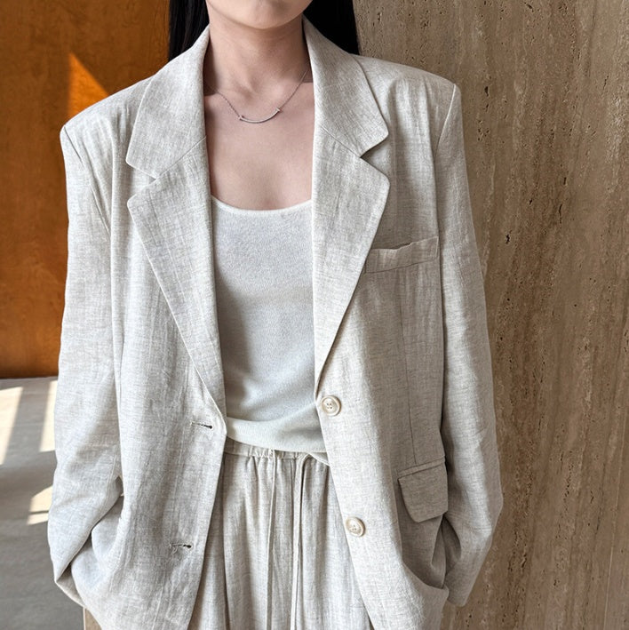 Buy Sophisticated Tencel Linen Blazer and Pants Suit for Women global swanky 1
