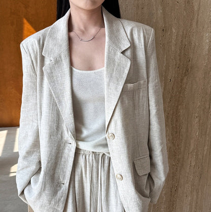 Buy Sophisticated Tencel Linen Blazer and Pants Suit for Women global swanky 1